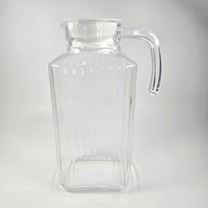 Vintage ARC France Glass Ribbed Pitcher Handle Lid water juice milk beverage
